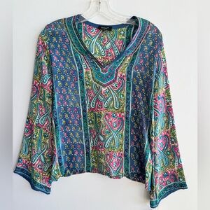 Tolani Blue Multicolor Paisley V-Neck Tunic